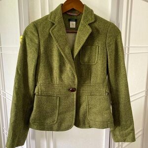 J. CREW Sage Green Herringbone Scottish Tweed Blazer, 0
